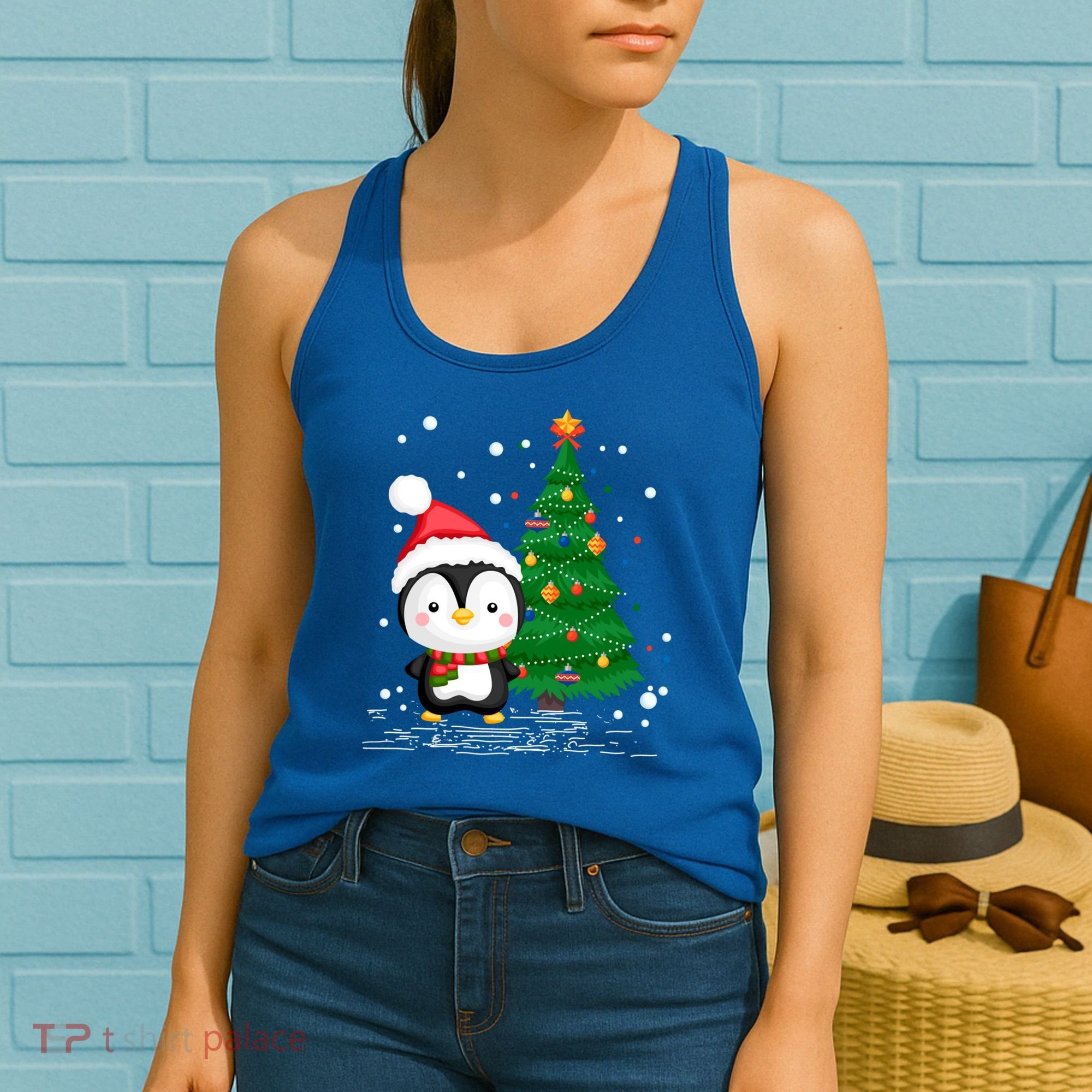 Funny Penguin Lover Gift Santa Hat Penguin Christmas Gift Women's Tank Top