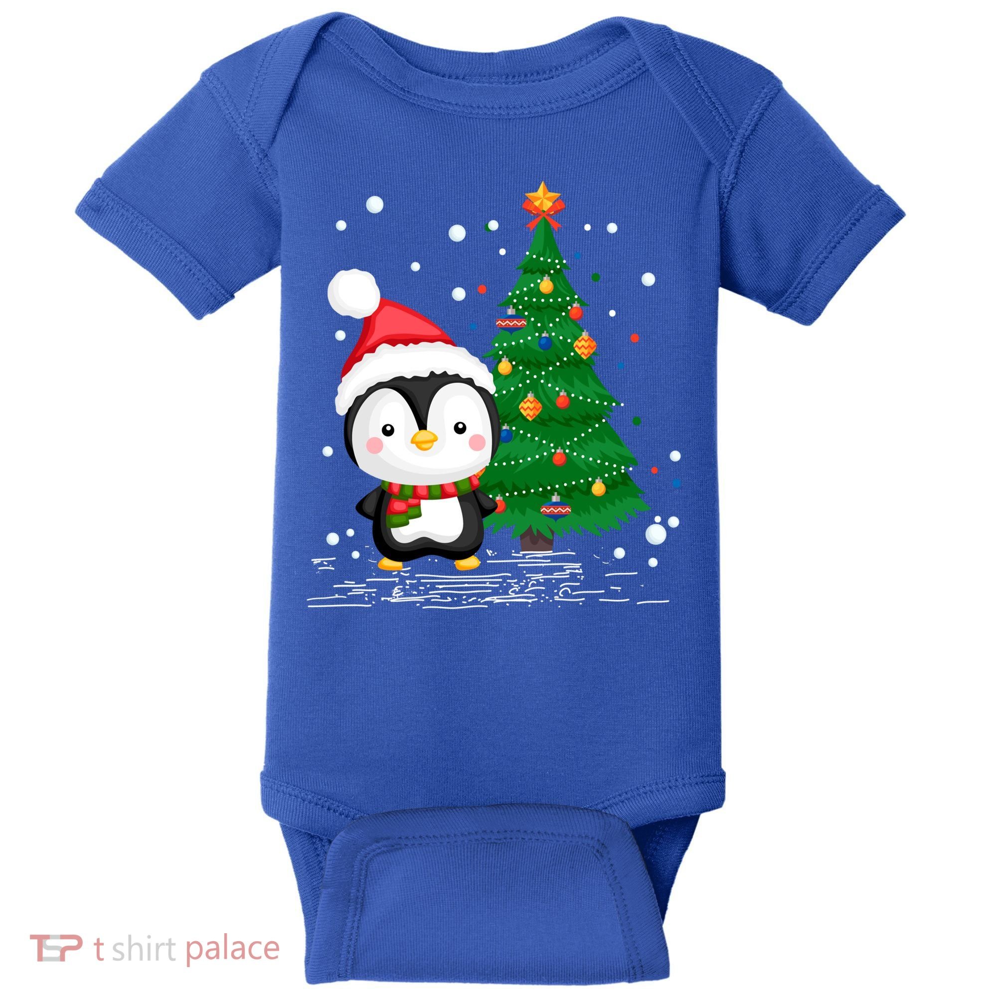 Funny Penguin Lover Gift Santa Hat Penguin Christmas Gift Baby Bodysuit