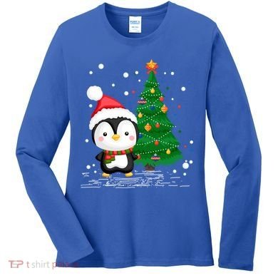 Funny Penguin Lover Gift Santa Hat Penguin Christmas Gift Women's Long Sleeve Shirt