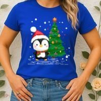 Funny Penguin Lover Gift Santa Hat Penguin Christmas Gift Women's T-Shirt thumb 2