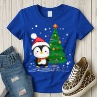 Funny Penguin Lover Gift Santa Hat Penguin Christmas Gift Women's T-Shirt thumb 3