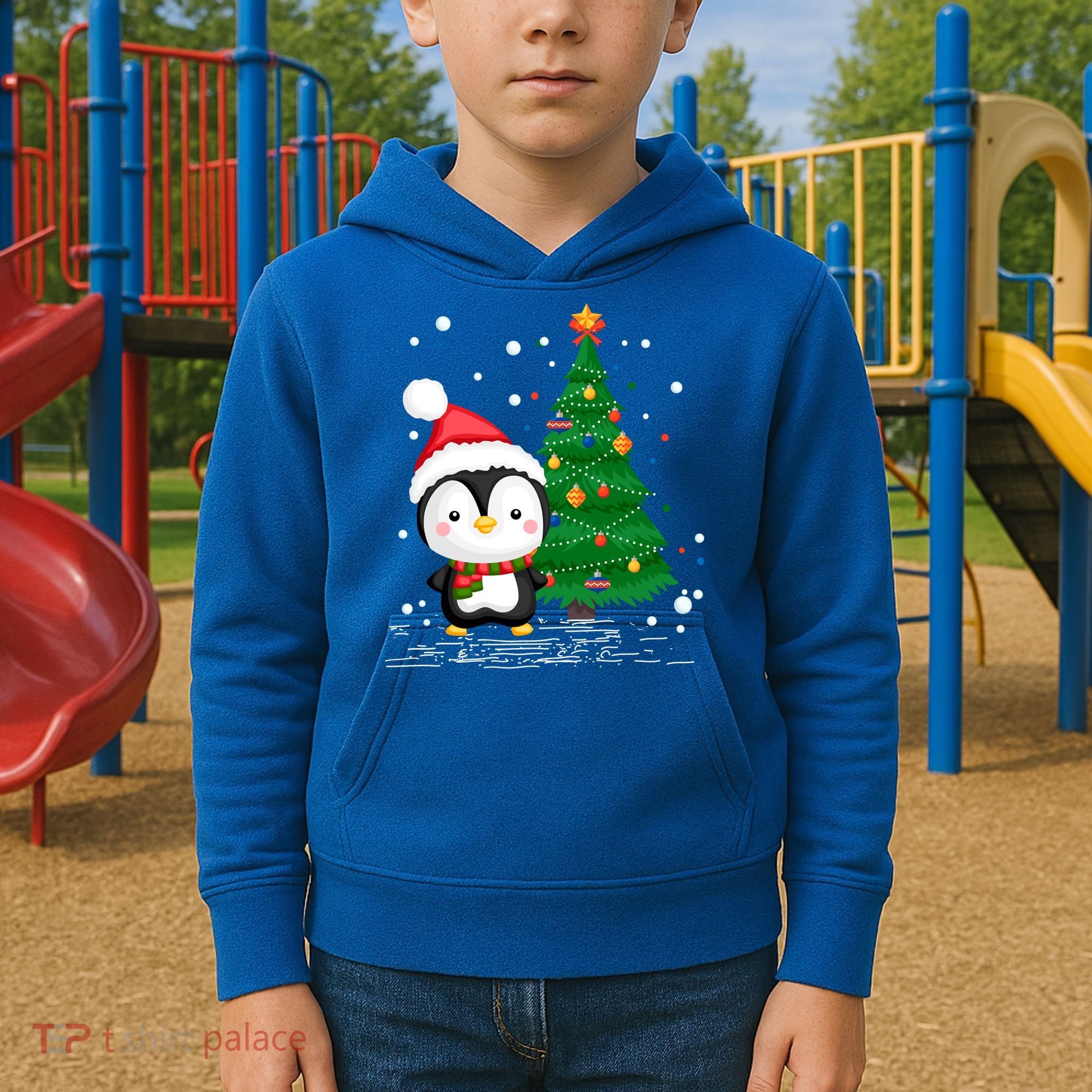 Funny Penguin Lover Gift Santa Hat Penguin Christmas Gift Kids Hoodie