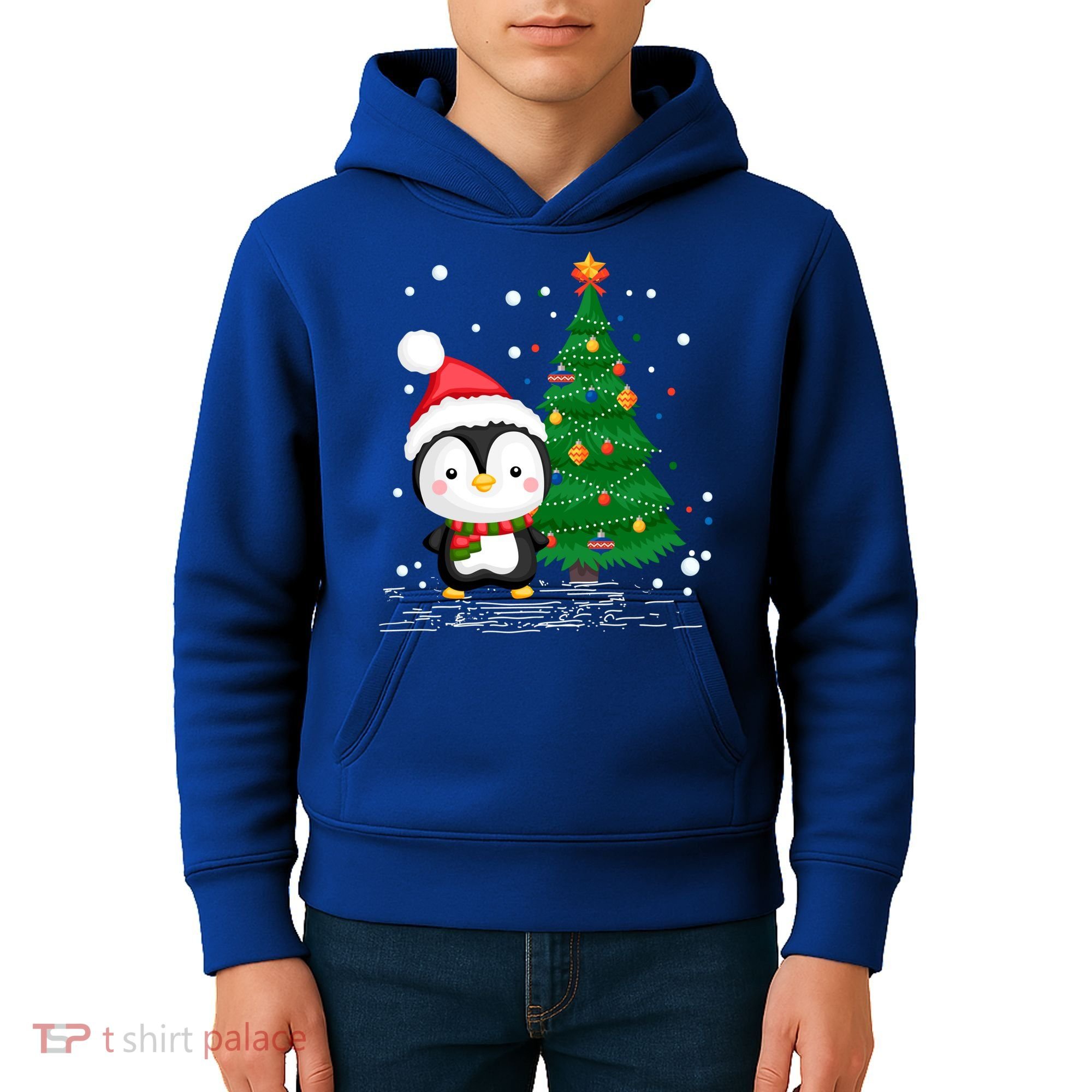 Funny Penguin Lover Gift Santa Hat Penguin Christmas Gift Kids Hoodie