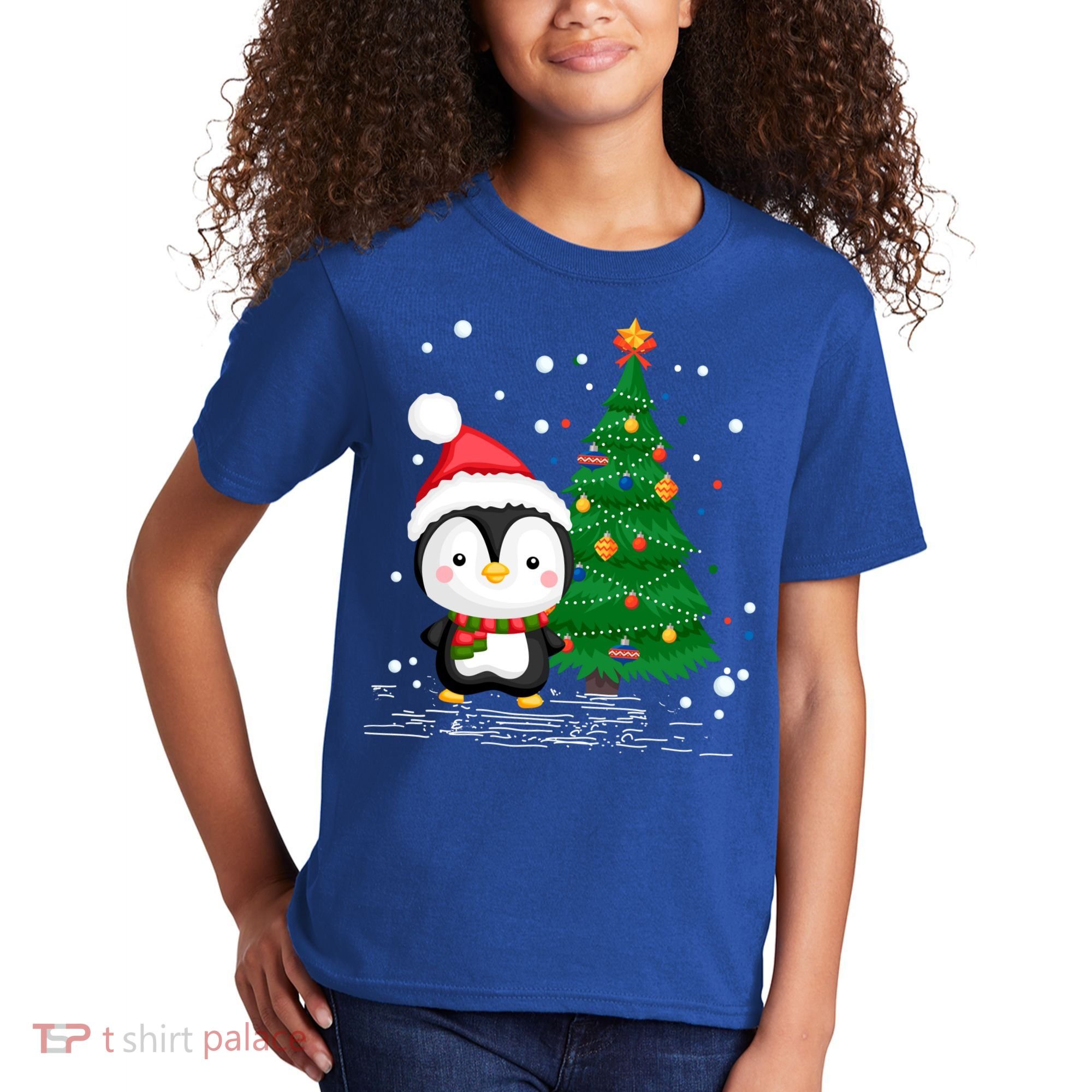Funny Penguin Lover Gift Santa Hat Penguin Christmas Gift Kids T-Shirt