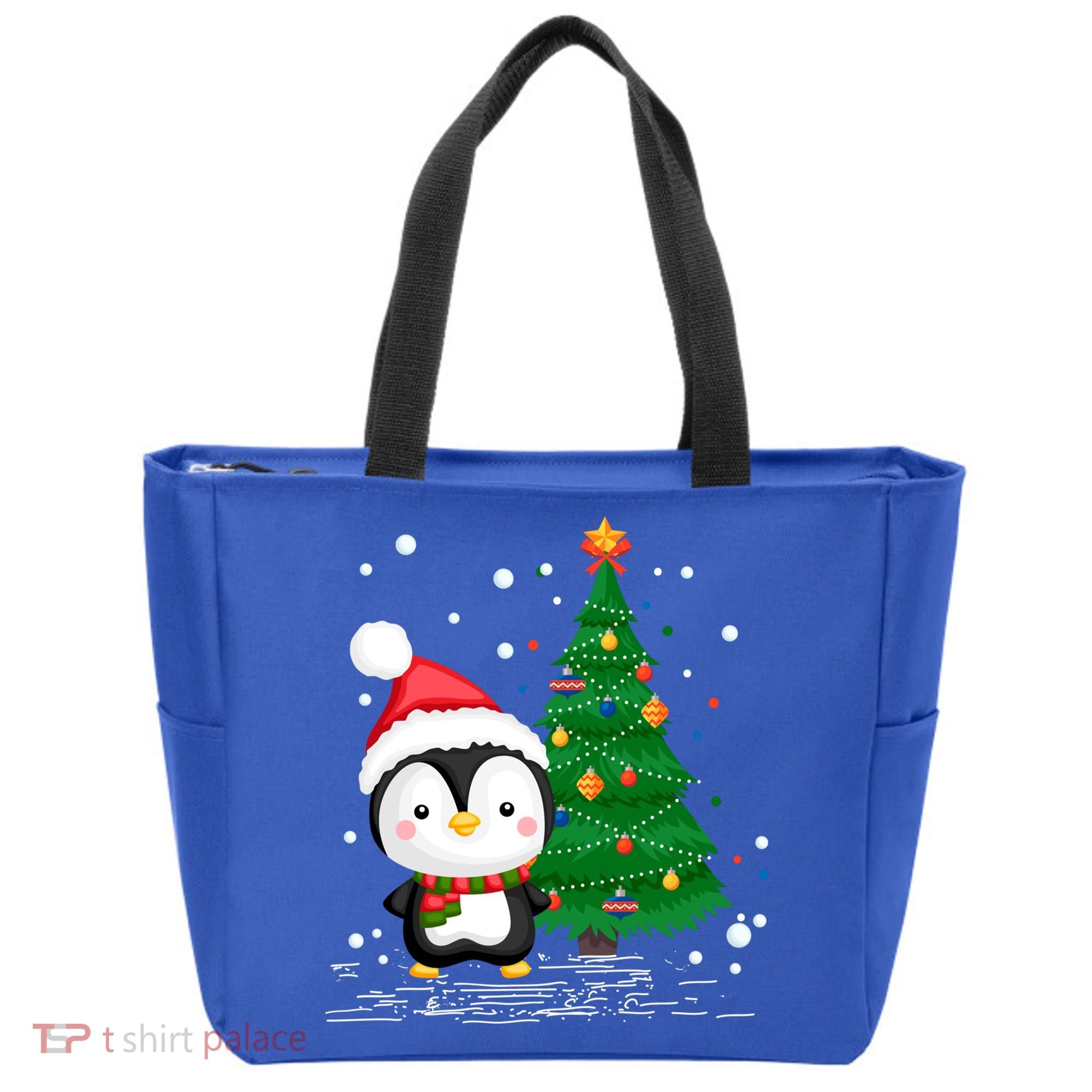 Funny Penguin Lover Gift Santa Hat Penguin Christmas Gift Tote Bag