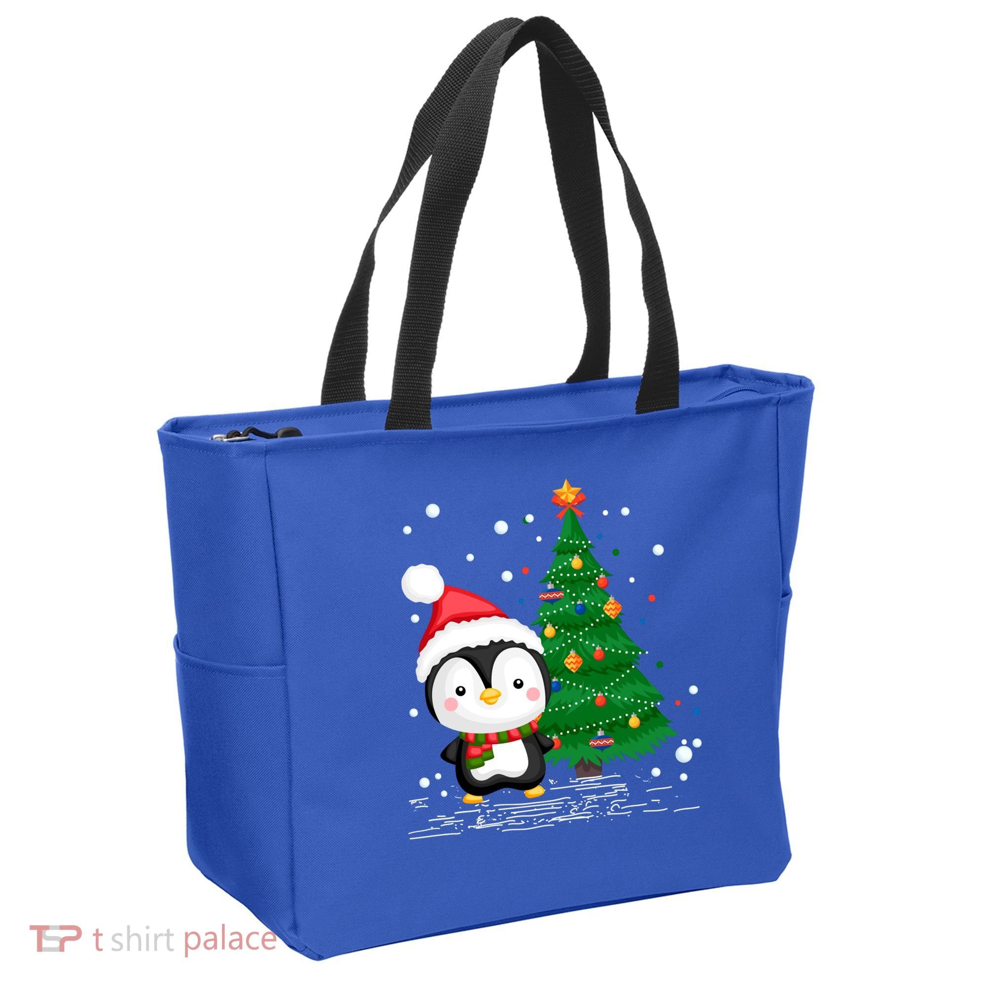 Funny Penguin Lover Gift Santa Hat Penguin Christmas Gift Tote Bag