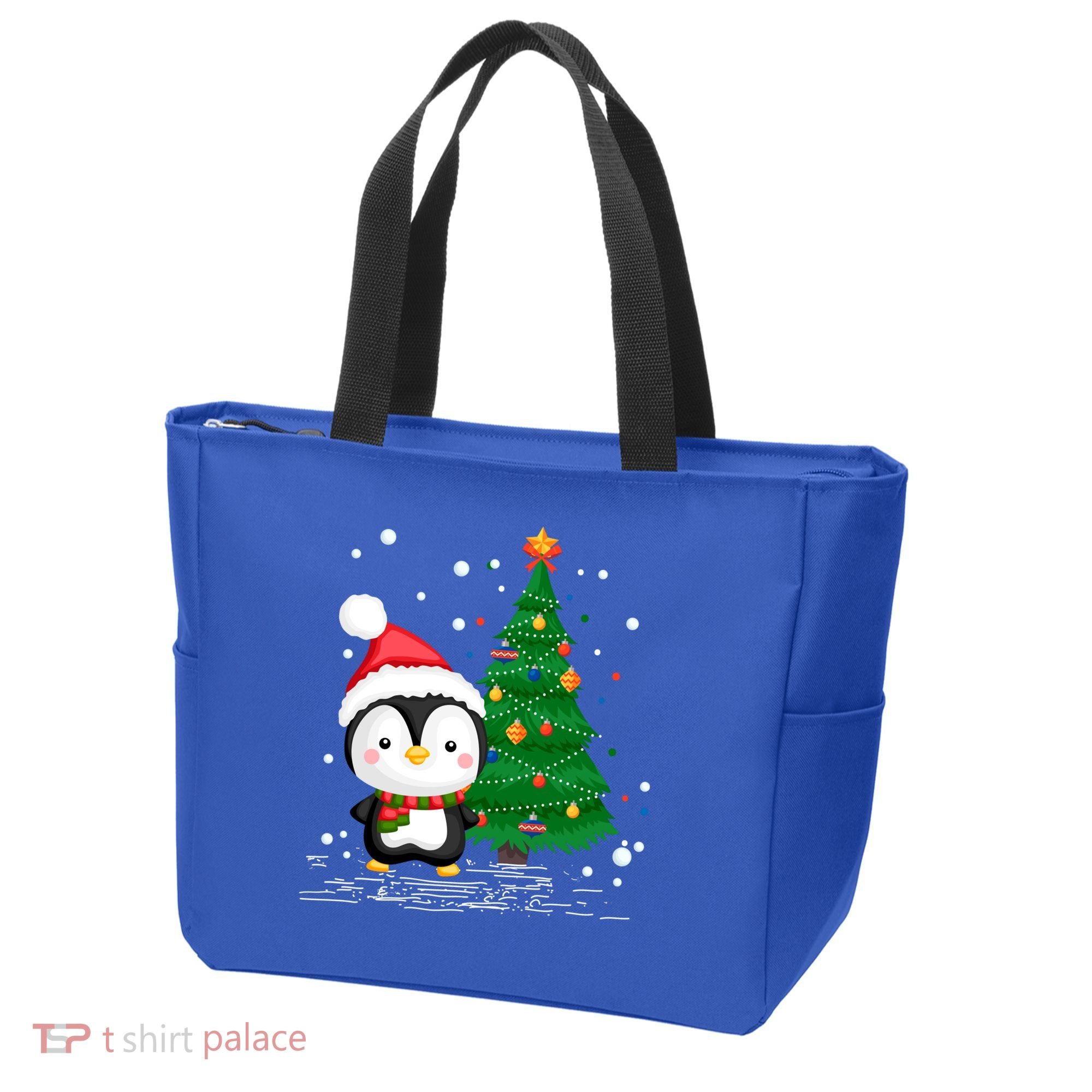 Funny Penguin Lover Gift Santa Hat Penguin Christmas Gift Tote Bag