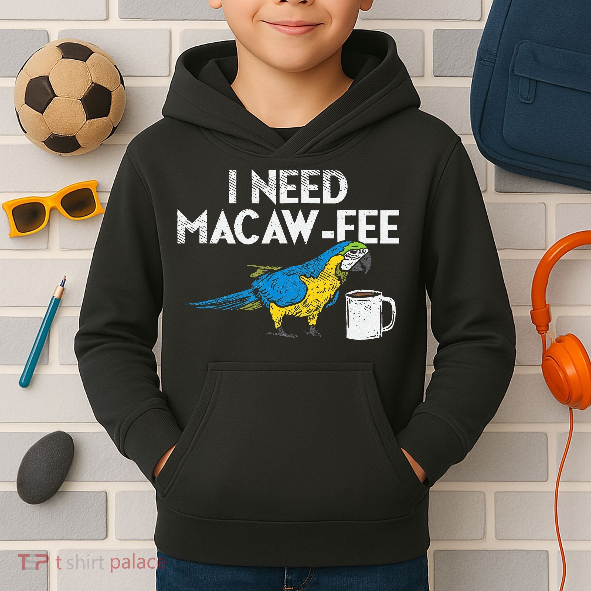 Funny Parrot Macaw And Coffee I Scarlet Macaw Owner Kids Hoodie