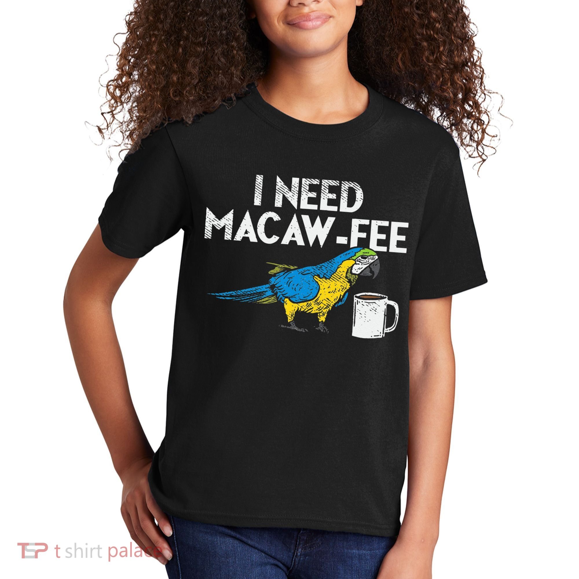 Funny Parrot Macaw And Coffee I Scarlet Macaw Owner Kids T-Shirt