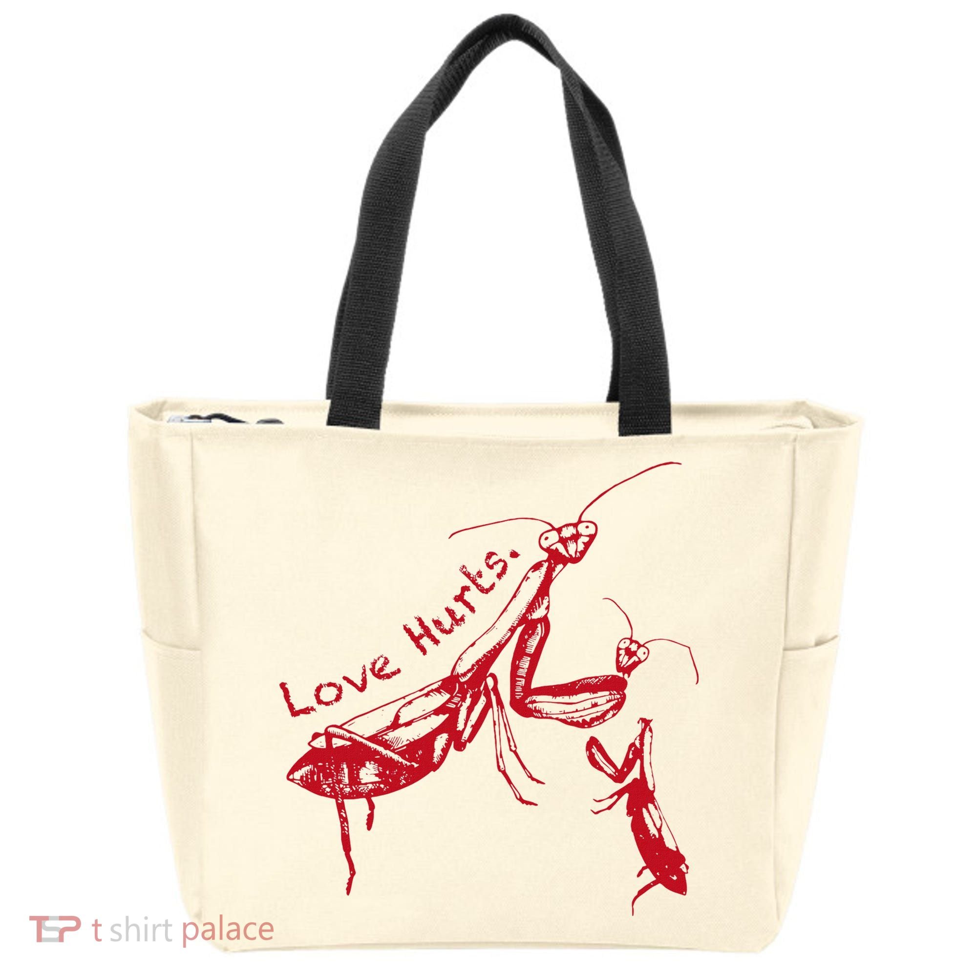 Funny Praying Mantis Retro Love Hurts Graphic Tote Bag