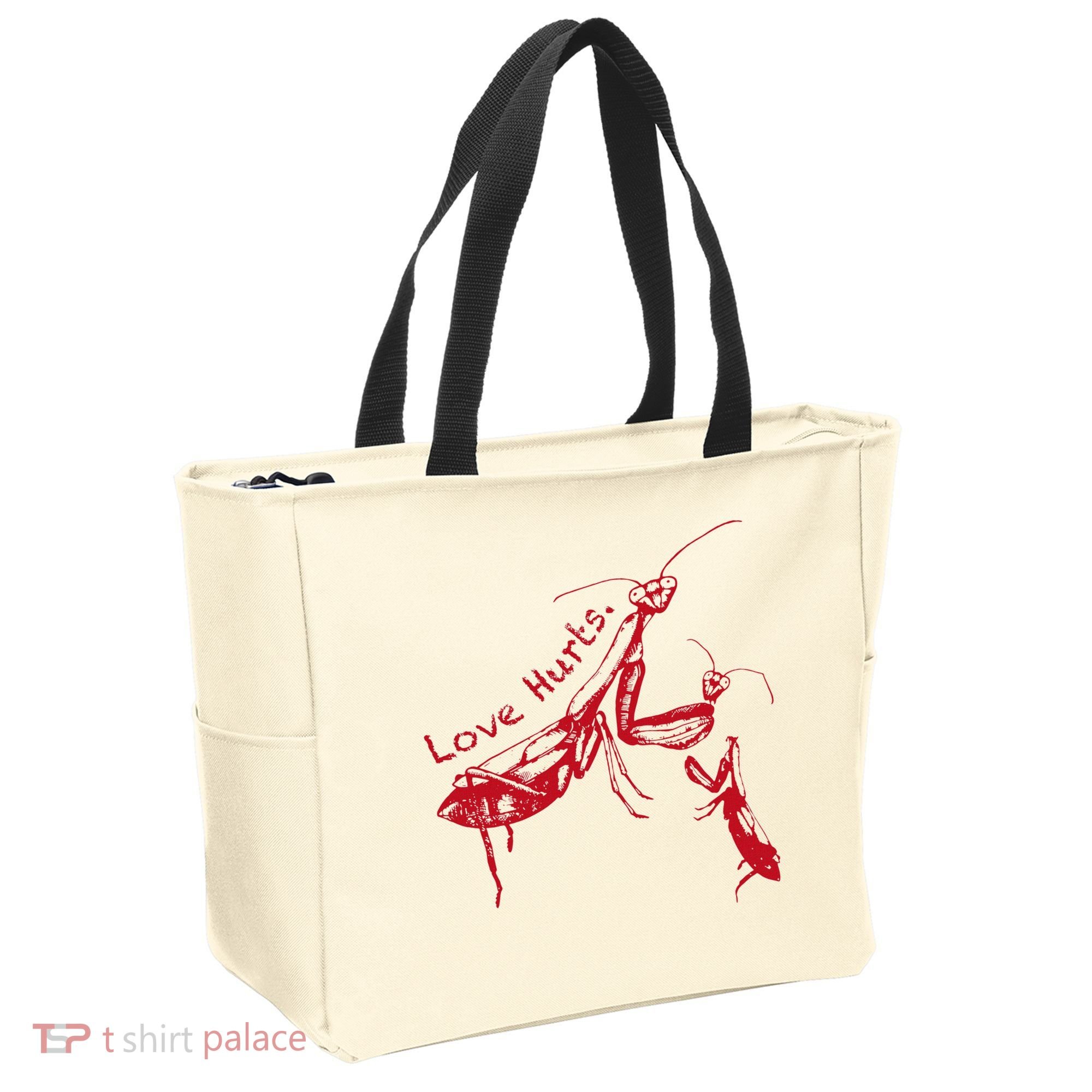 Funny Praying Mantis Retro Love Hurts Graphic Tote Bag