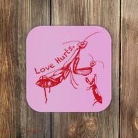 Funny Praying Mantis Retro Love Hurts Graphic Coaster thumb 0