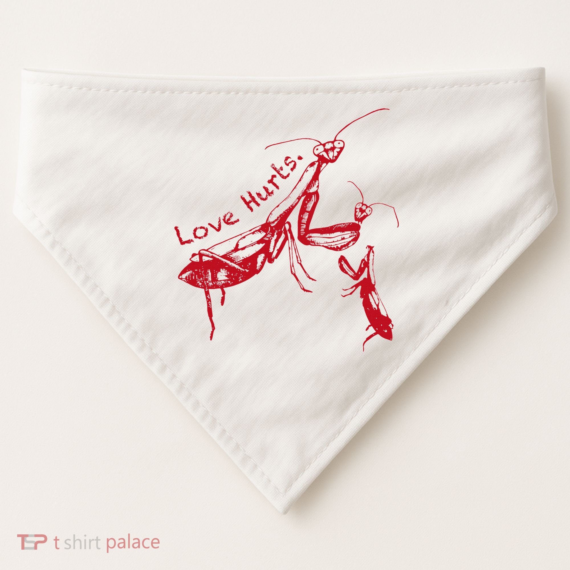 Funny Praying Mantis Retro Love Hurts Graphic USA-Made Doggie Bandana