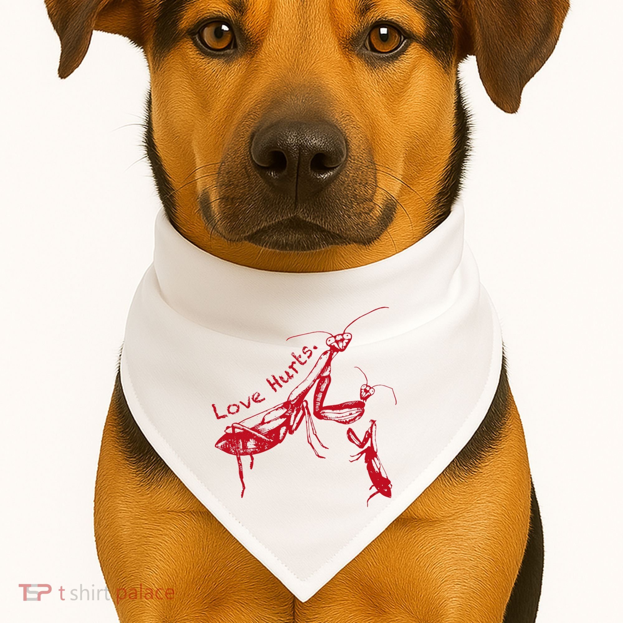 Funny Praying Mantis Retro Love Hurts Graphic USA-Made Doggie Bandana