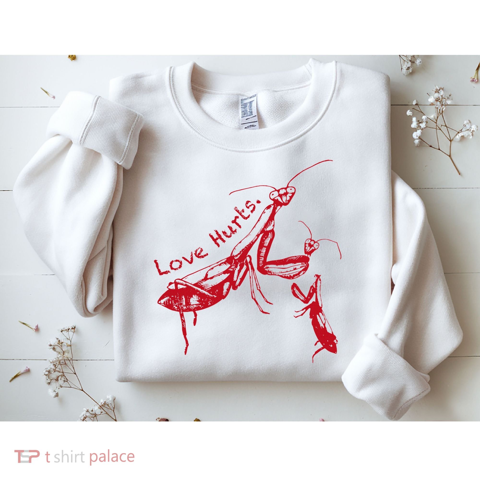 Funny Praying Mantis Retro Love Hurts Graphic Sweatshirt