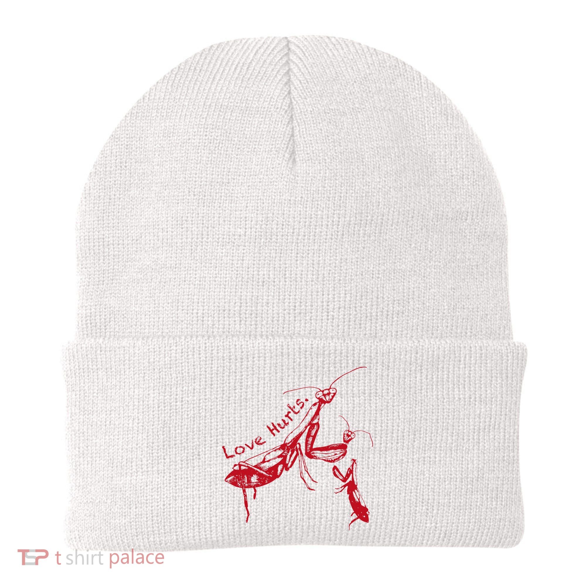Funny Praying Mantis Retro Love Hurts Graphic Beanie