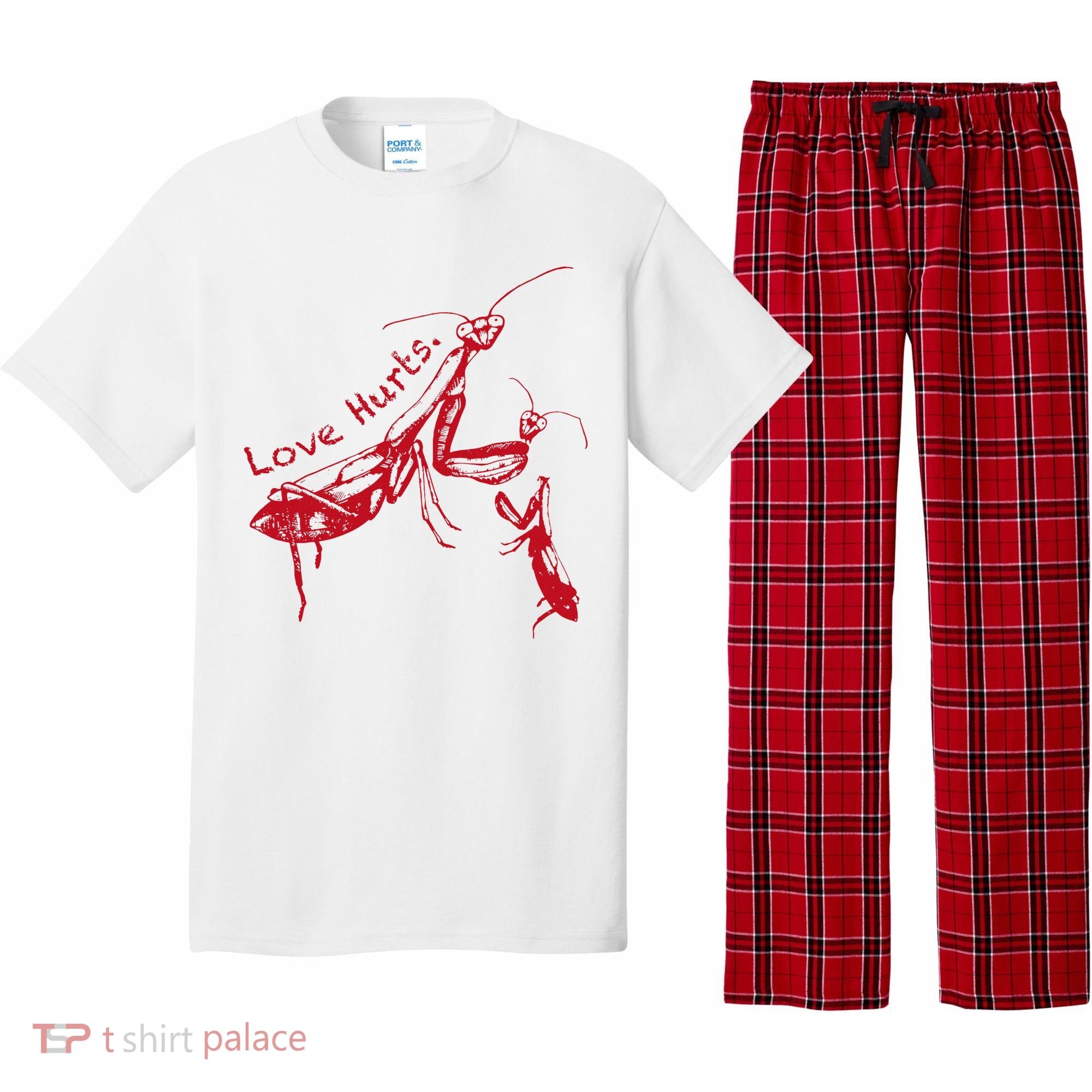 Funny Praying Mantis Retro Love Hurts Graphic Pajama Set
