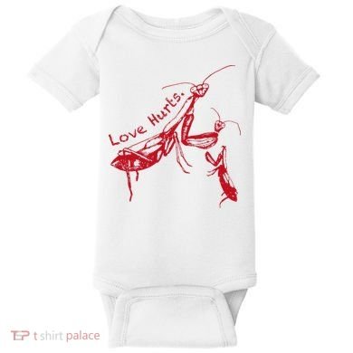 Funny Praying Mantis Retro Love Hurts Graphic Baby Bodysuit