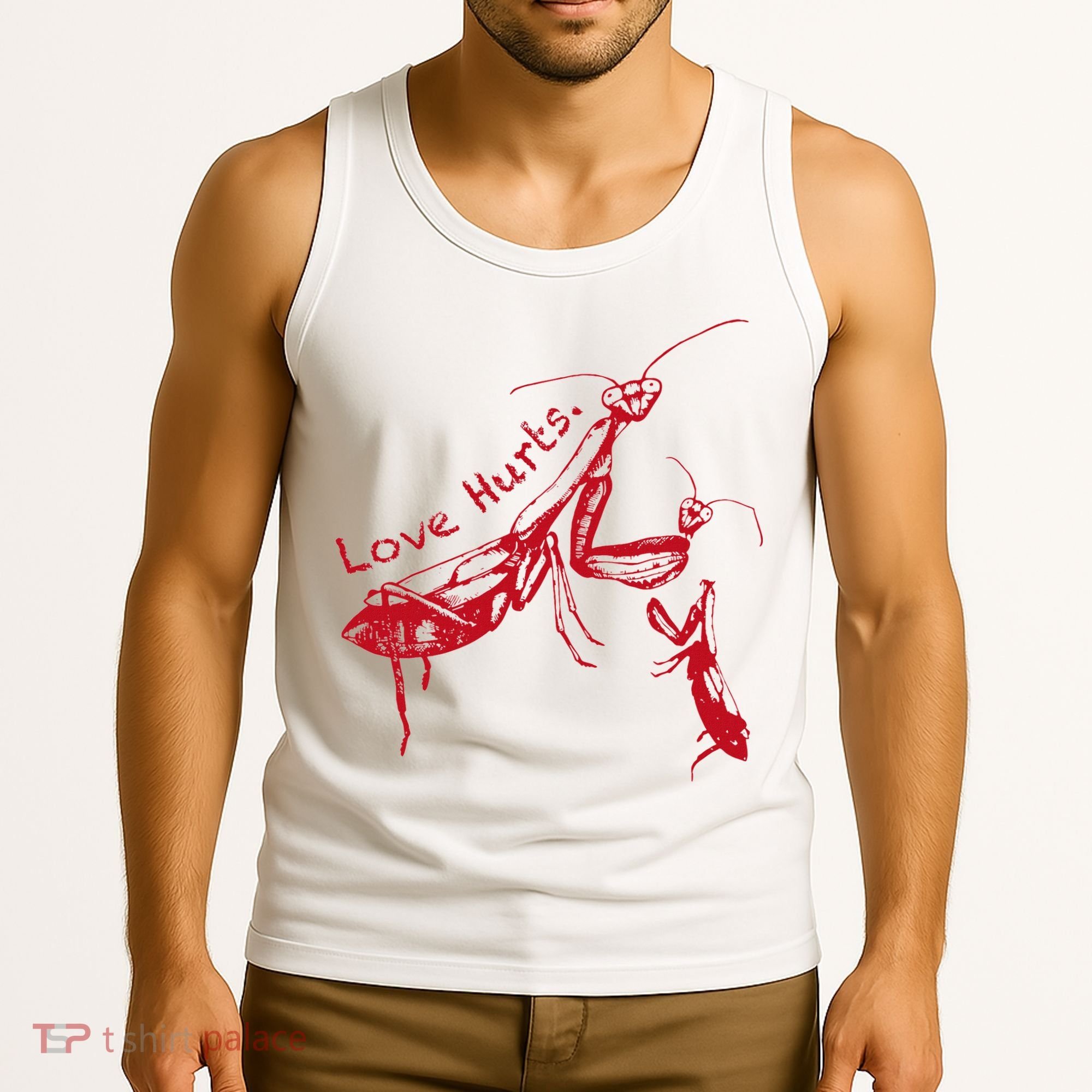 Funny Praying Mantis Retro Love Hurts Graphic Tank Top