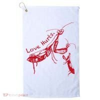 Funny Praying Mantis Retro Love Hurts Graphic Golf Towel thumb 0