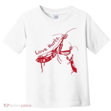 Funny Praying Mantis Retro Love Hurts Graphic Toddler T-Shirt