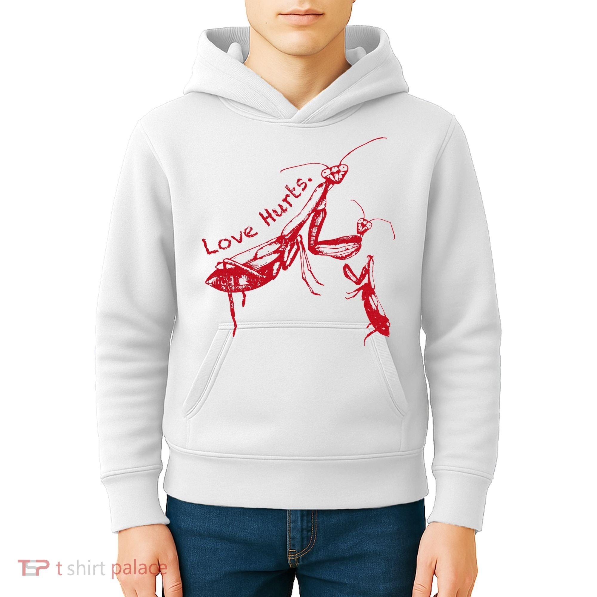 Funny Praying Mantis Retro Love Hurts Graphic Kids Hoodie