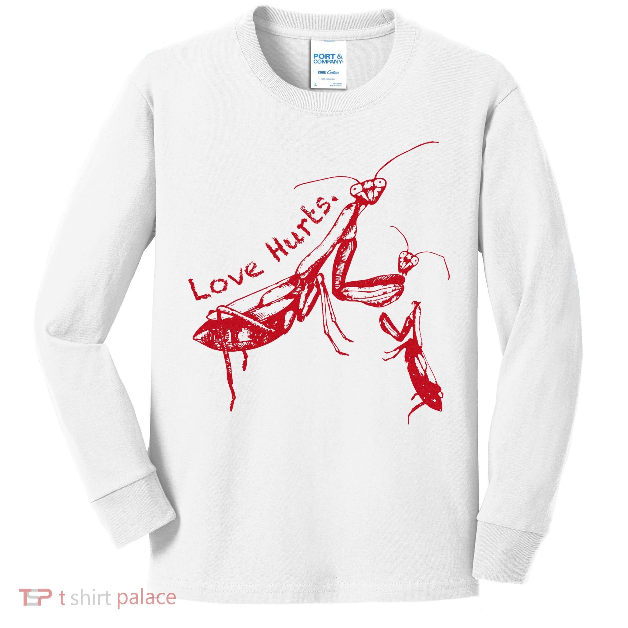 Funny Praying Mantis Retro Love Hurts Graphic Kids Long Sleeve Shirt