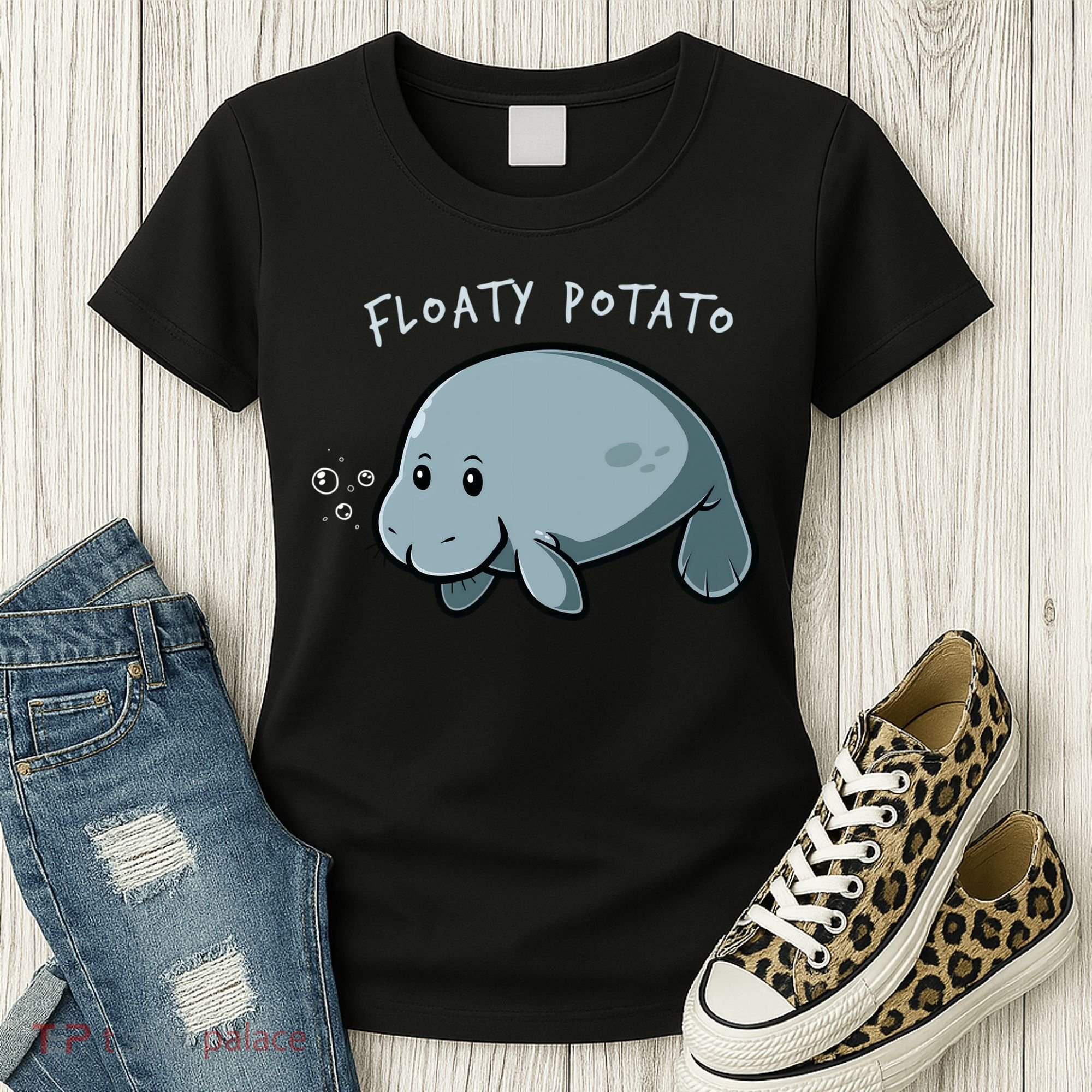 Floaty Potato Manatee Chubby Mermaid Funny Sea Cow Animal Women's T-Shirt