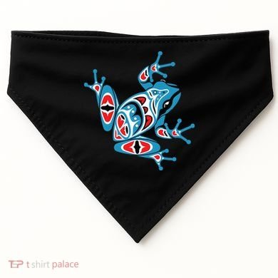 Frog Pacific Northwest Native American Indian Style Blue Red USA-Made Doggie Bandana