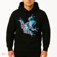 Frog Pacific Northwest Native American Indian Style Blue Red Hoodie thumb 2