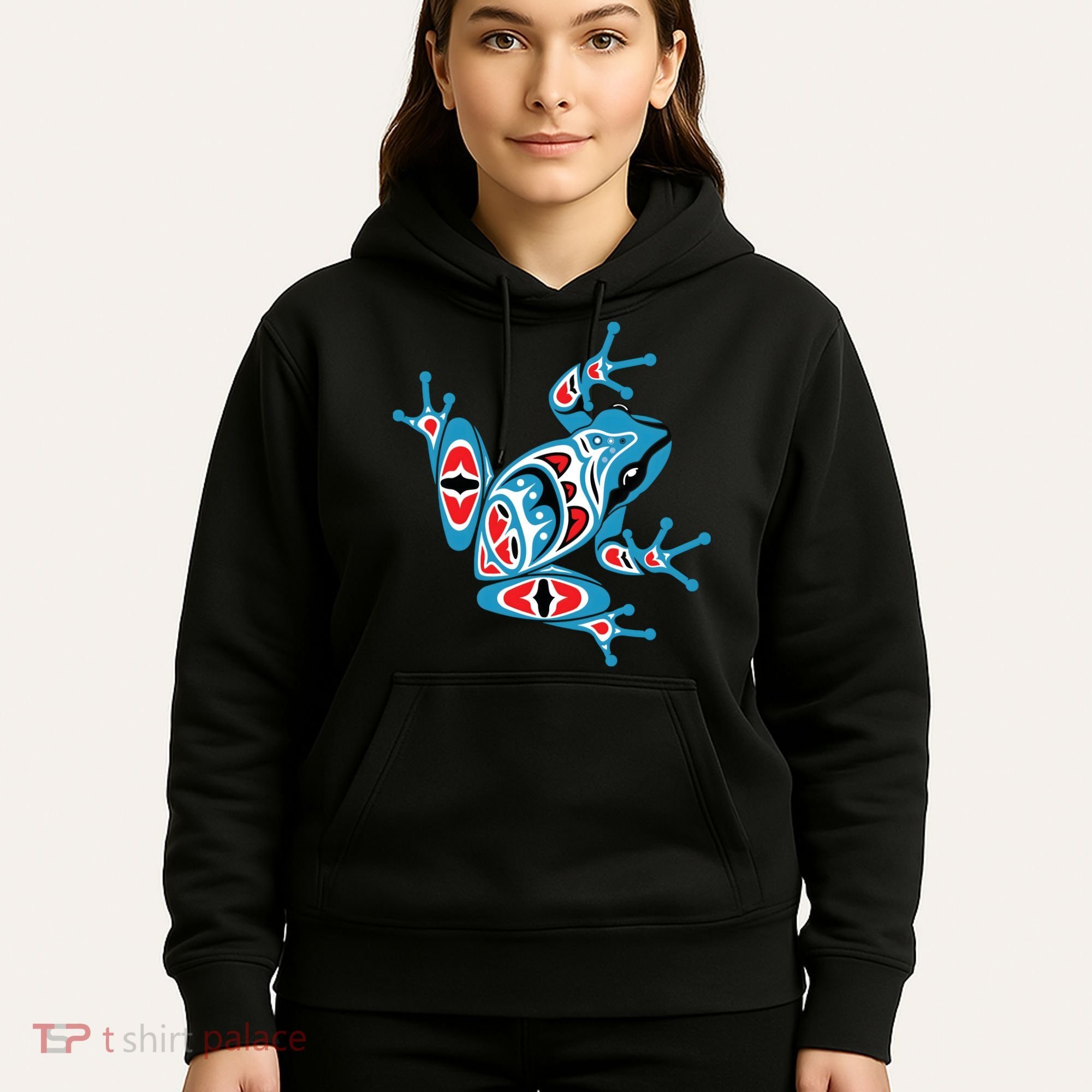 Frog Pacific Northwest Native American Indian Style Blue Red Hoodie