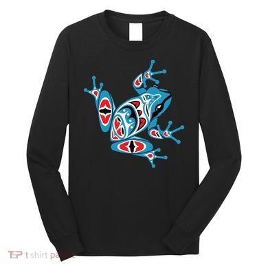 Frog Pacific Northwest Native American Indian Style Blue Red Long Sleeve Shirt
