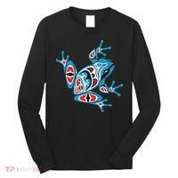 Frog Pacific Northwest Native American Indian Style Blue Red Long Sleeve Shirt thumb 0