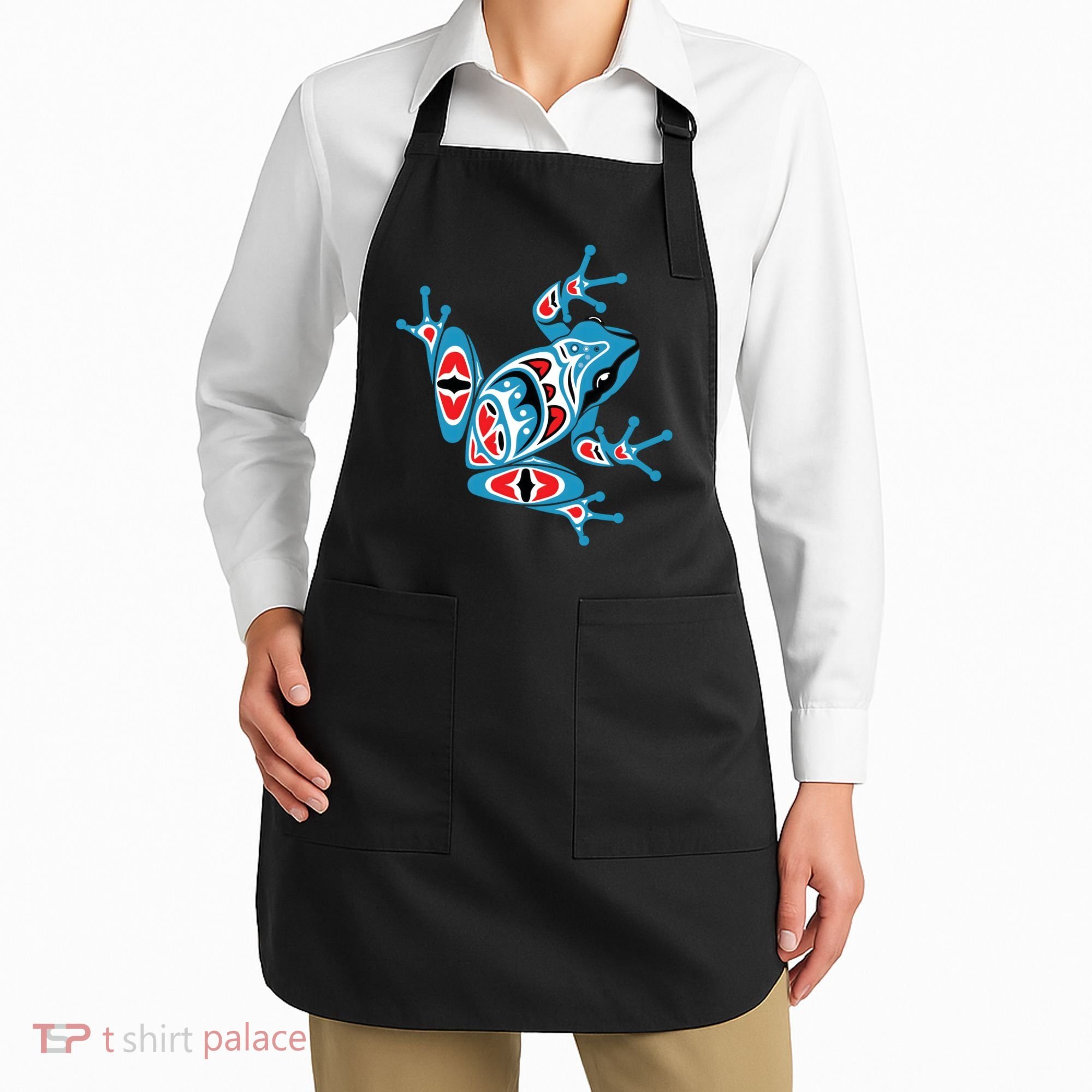 Frog Pacific Northwest Native American Indian Style Blue Red Apron
