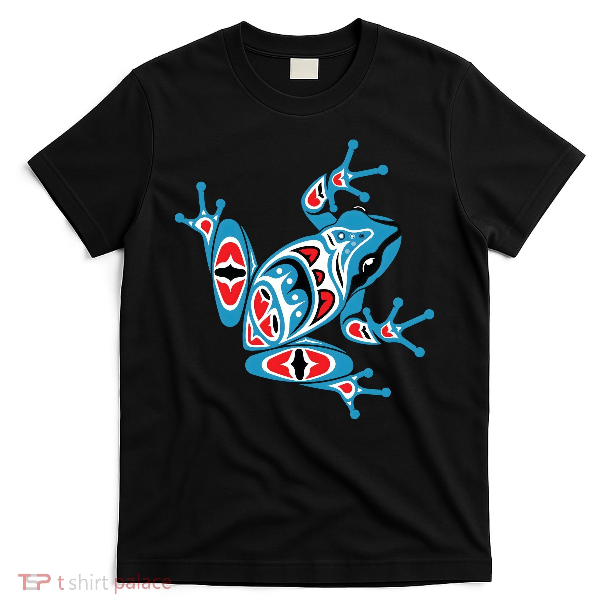 Frog Pacific Northwest Native American Indian Style Blue Red T-Shirt