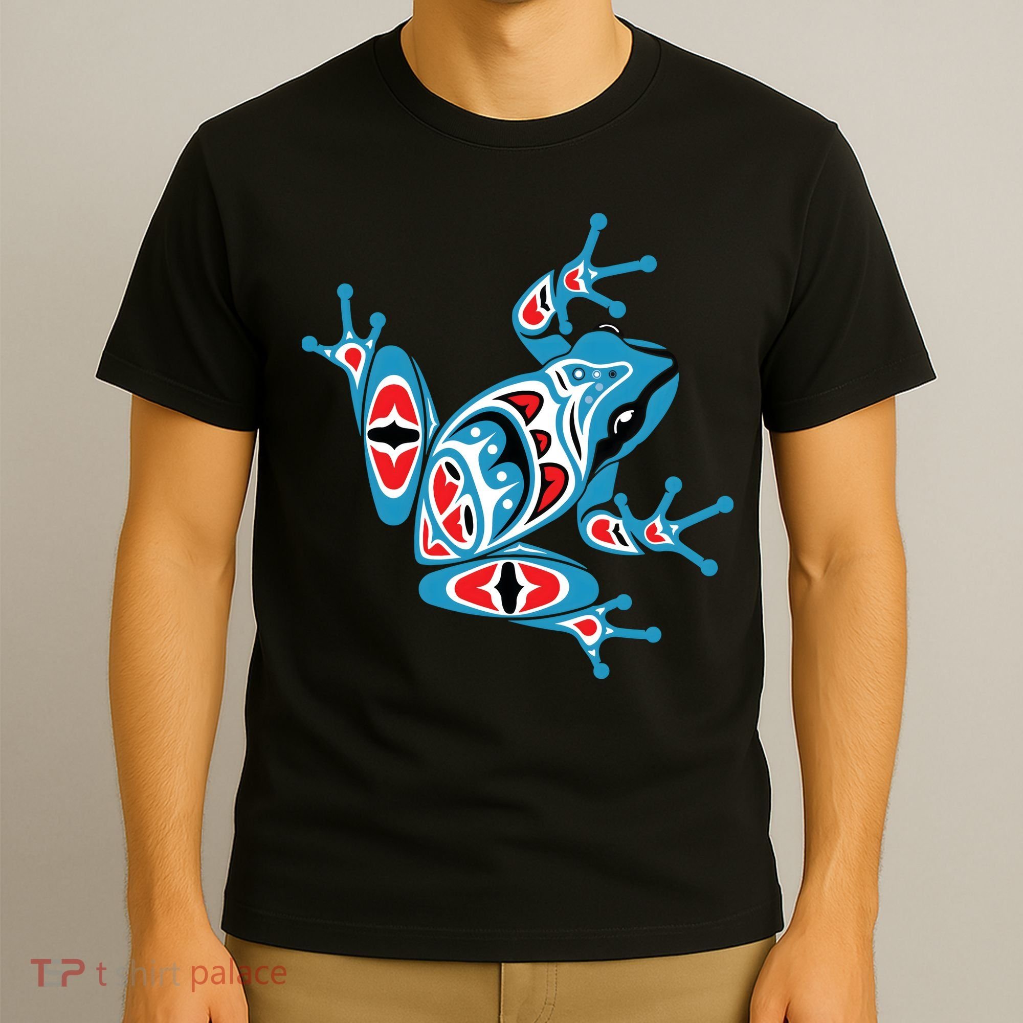 Frog Pacific Northwest Native American Indian Style Blue Red T-Shirt