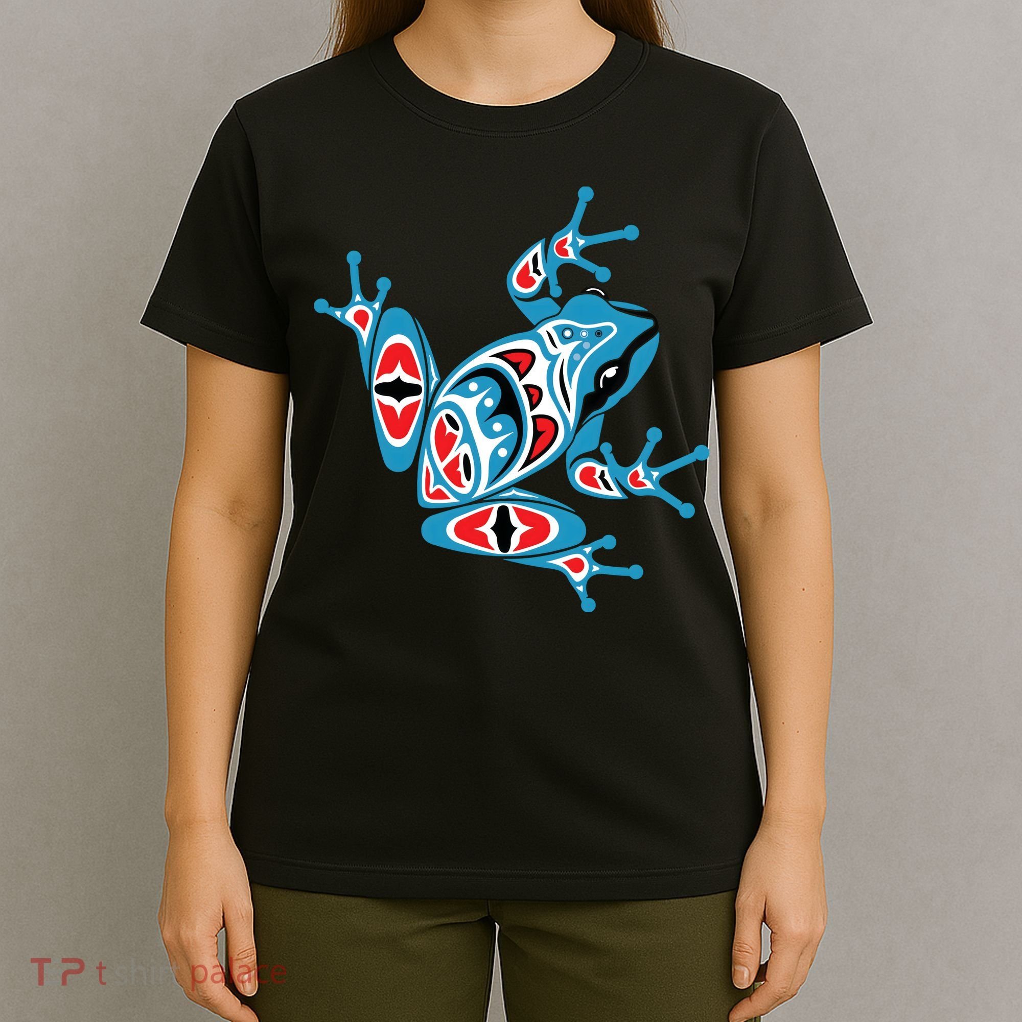 Frog Pacific Northwest Native American Indian Style Blue Red T-Shirt