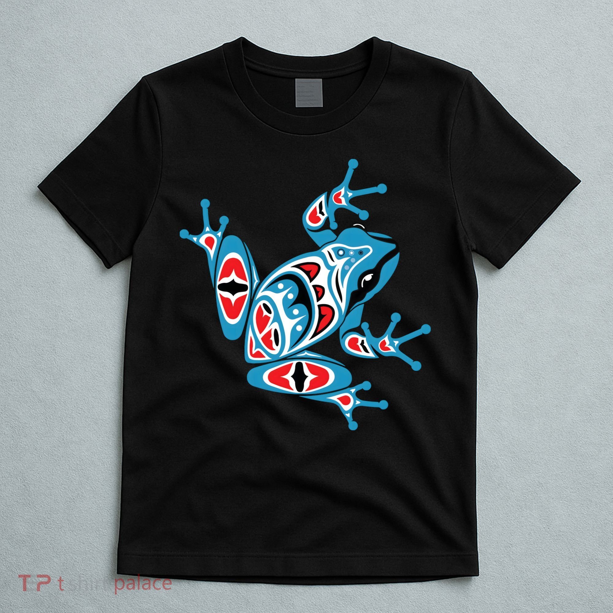Frog Pacific Northwest Native American Indian Style Blue Red T-Shirt