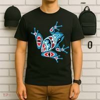 Frog Pacific Northwest Native American Indian Style Blue Red T-Shirt thumb 6