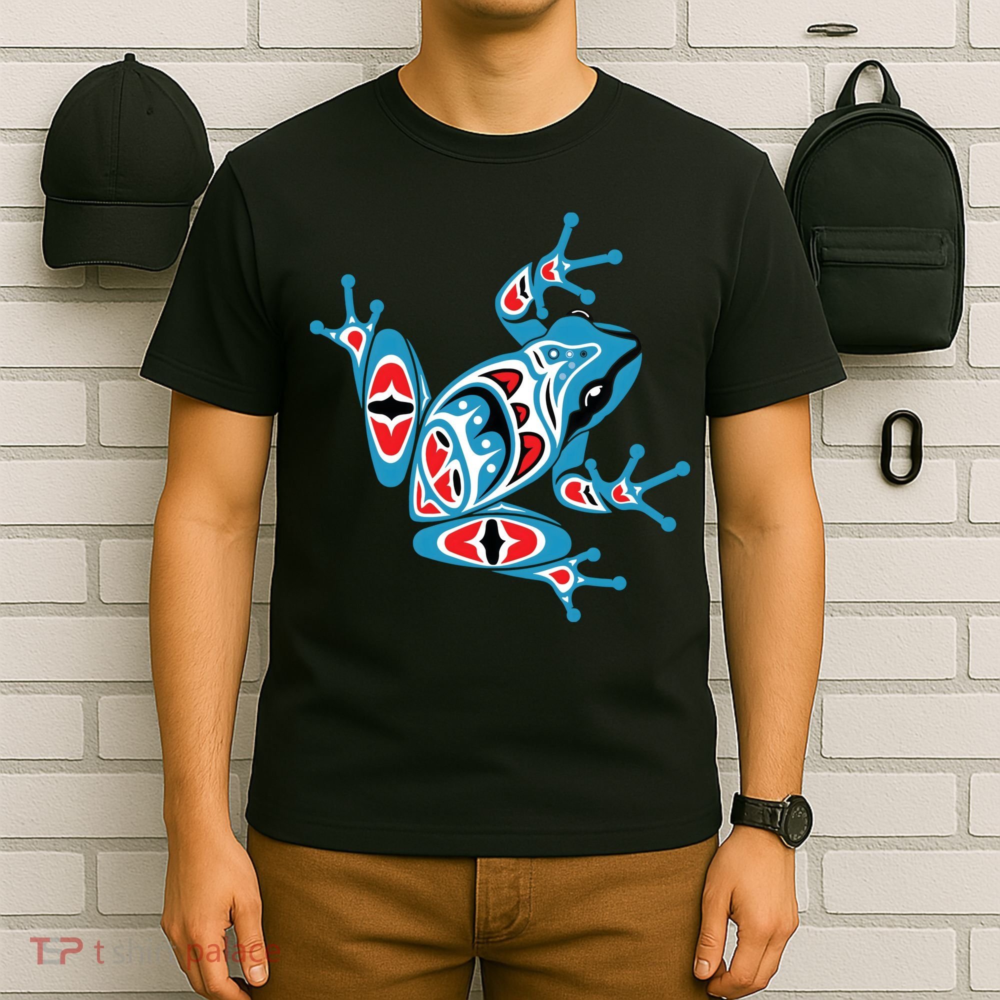 Frog Pacific Northwest Native American Indian Style Blue Red T-Shirt