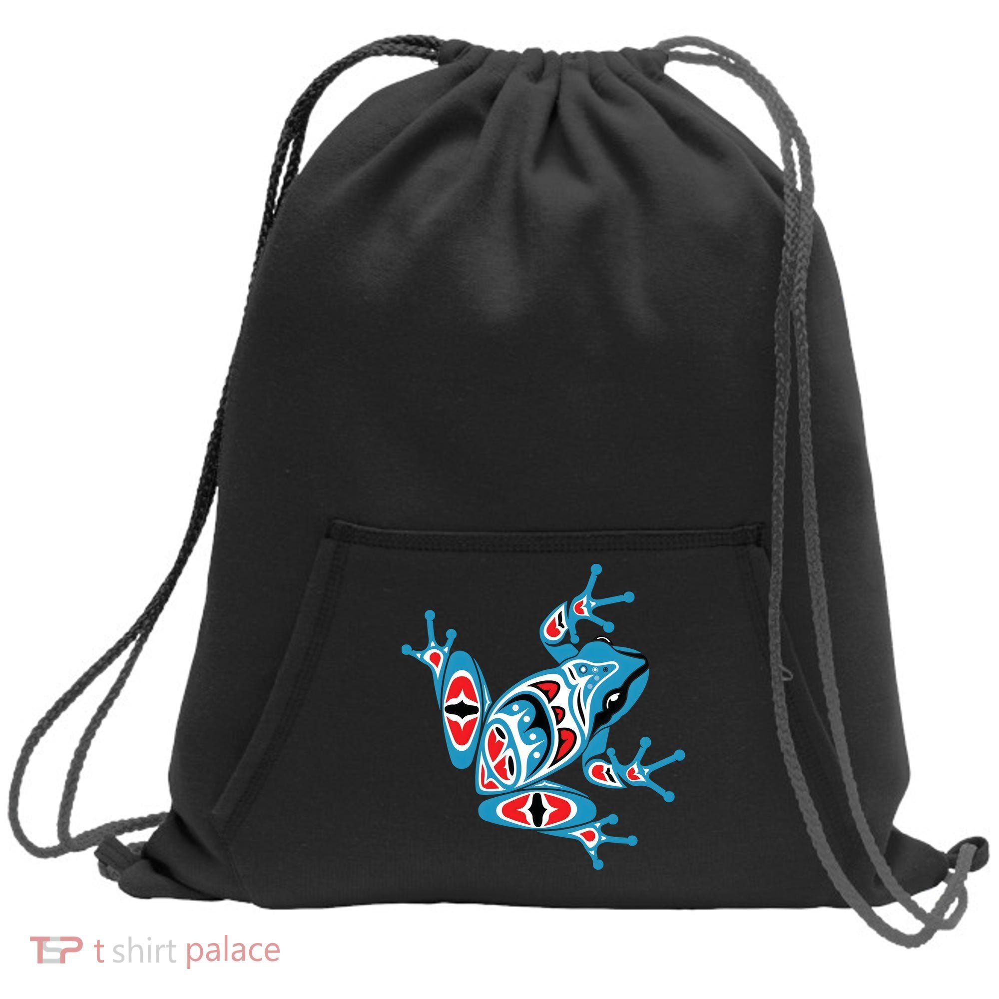 Frog Pacific Northwest Native American Indian Style Blue Red Sweatshirt Cinch Pack Bag