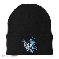 Frog Pacific Northwest Native American Indian Style Blue Red Beanie thumb 0