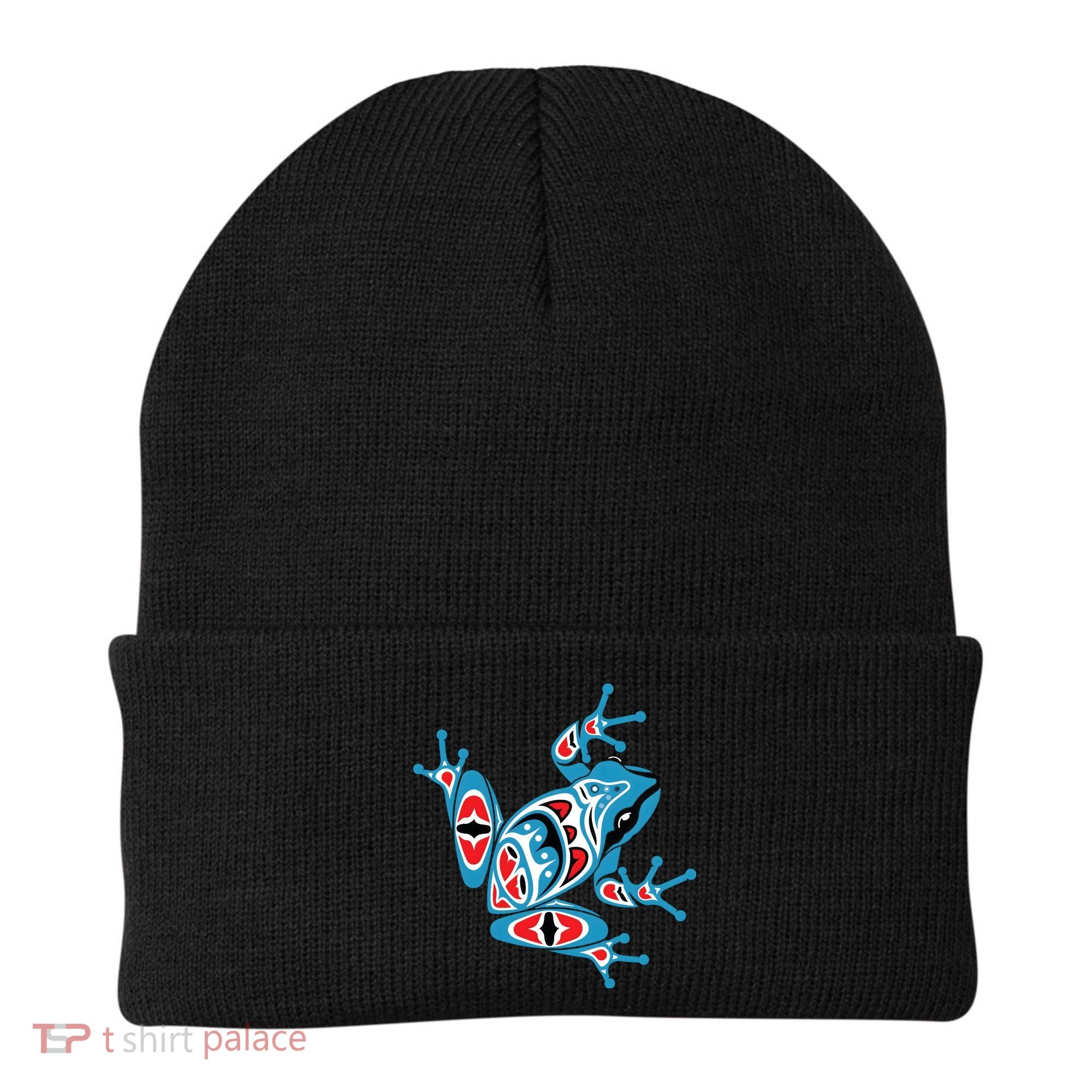 Frog Pacific Northwest Native American Indian Style Blue Red Beanie
