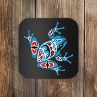 Frog Pacific Northwest Native American Indian Style Blue Red Coaster thumb 0