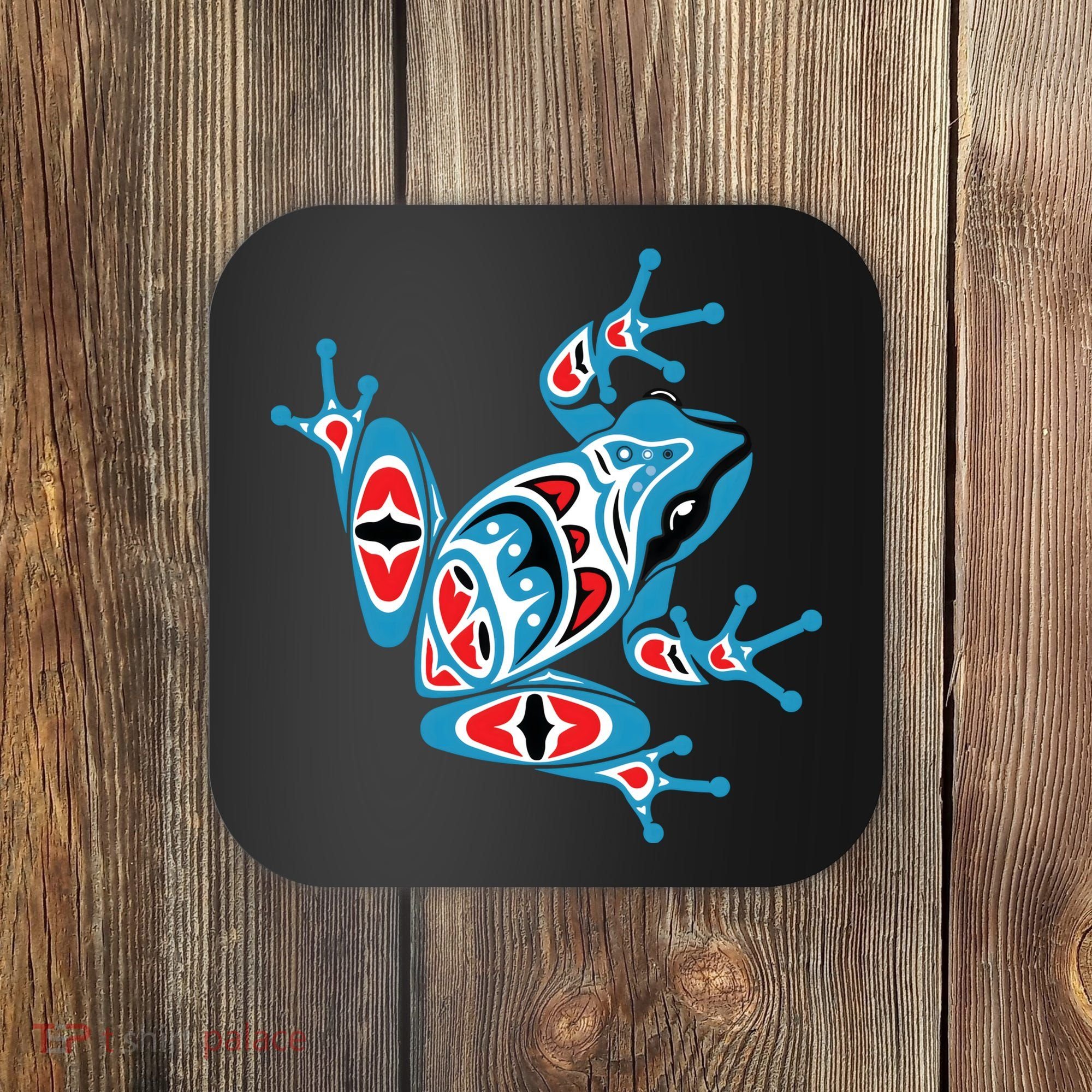 Frog Pacific Northwest Native American Indian Style Blue Red Coaster