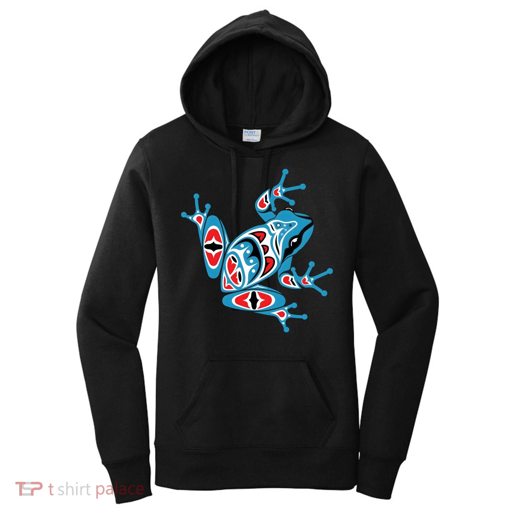 Frog Pacific Northwest Native American Indian Style Blue Red Women's Hoodie