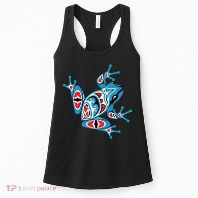 Frog Pacific Northwest Native American Indian Style Blue Red Women's Tank Top