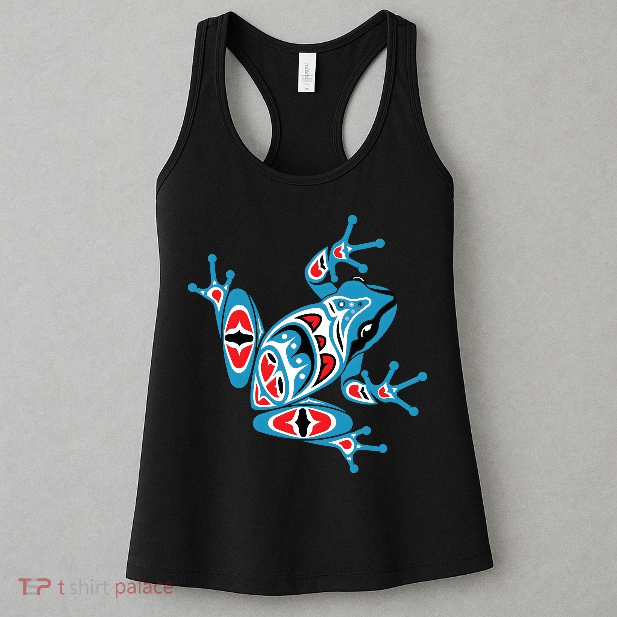 Frog Pacific Northwest Native American Indian Style Blue Red Women's Tank Top