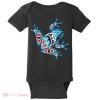 Frog Pacific Northwest Native American Indian Style Blue Red Baby Bodysuit thumb 0