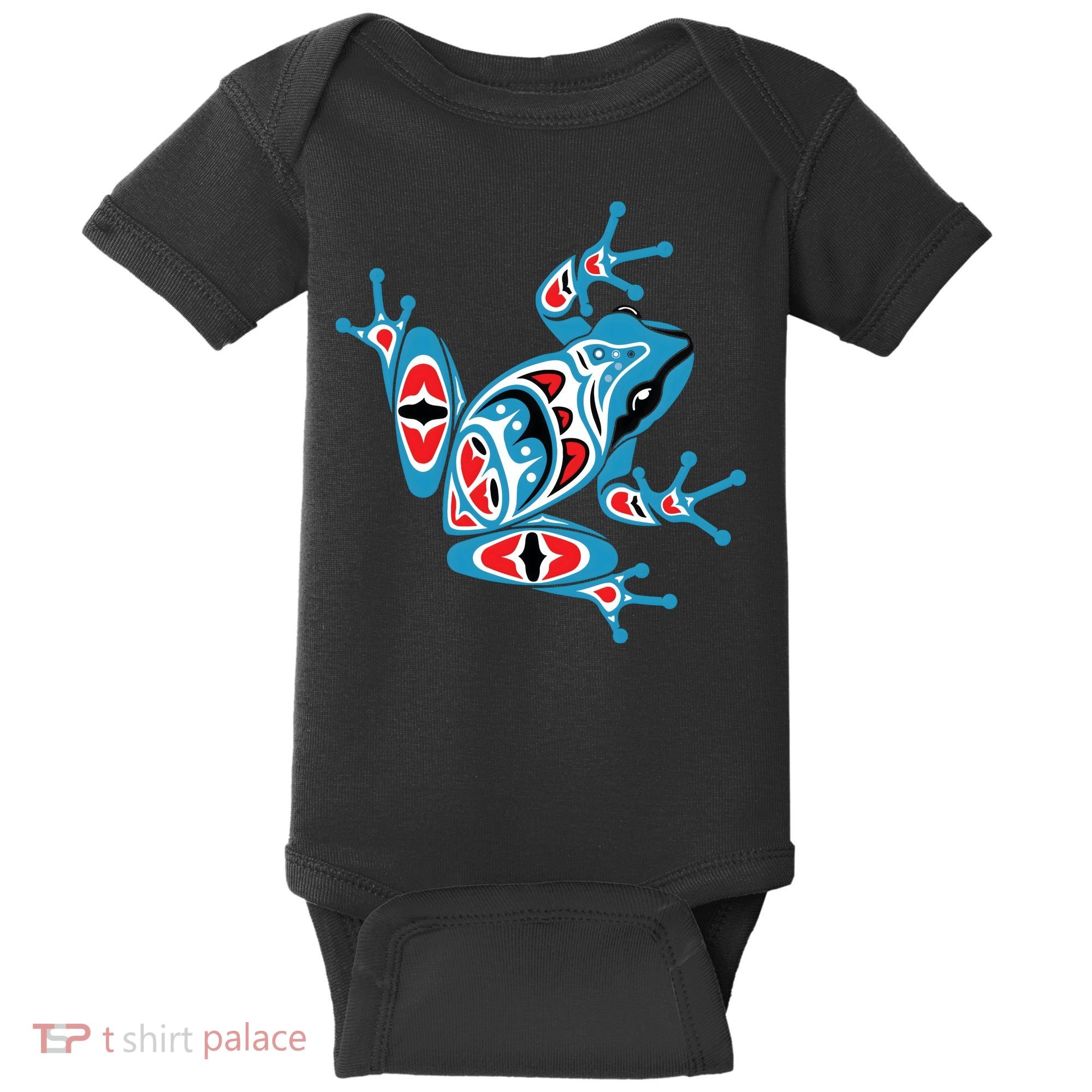 Frog Pacific Northwest Native American Indian Style Blue Red Baby Bodysuit